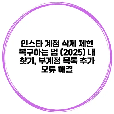 인스타 계정 삭제 제한 복구하는 법 (2025) 내 찾기, 부계정 목록 추가 오류 해결