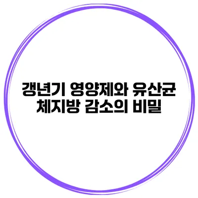 갱년기 영양제와 유산균 체지방 감소의 비밀
