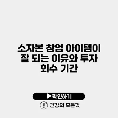 소자본 창업 아이템이 잘 되는 이유와 투자 회수 기간